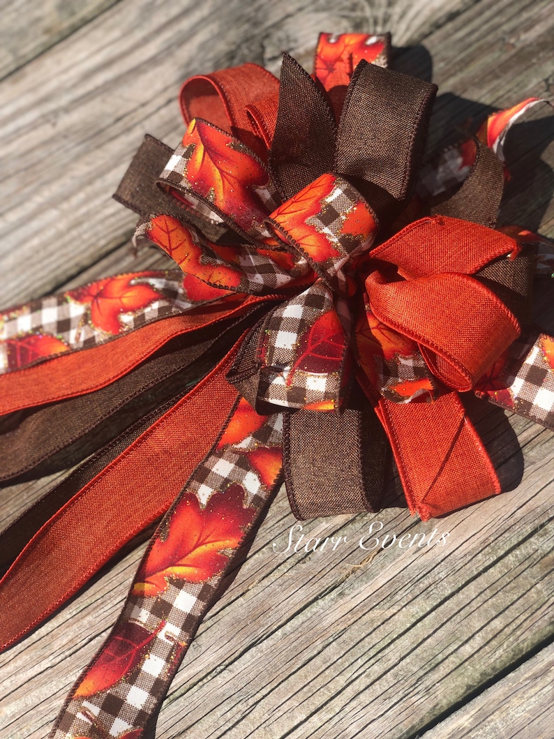 Fall Wreath Bow. Bows for Wreaths Plaid Fall Bows With Leaves Etsy