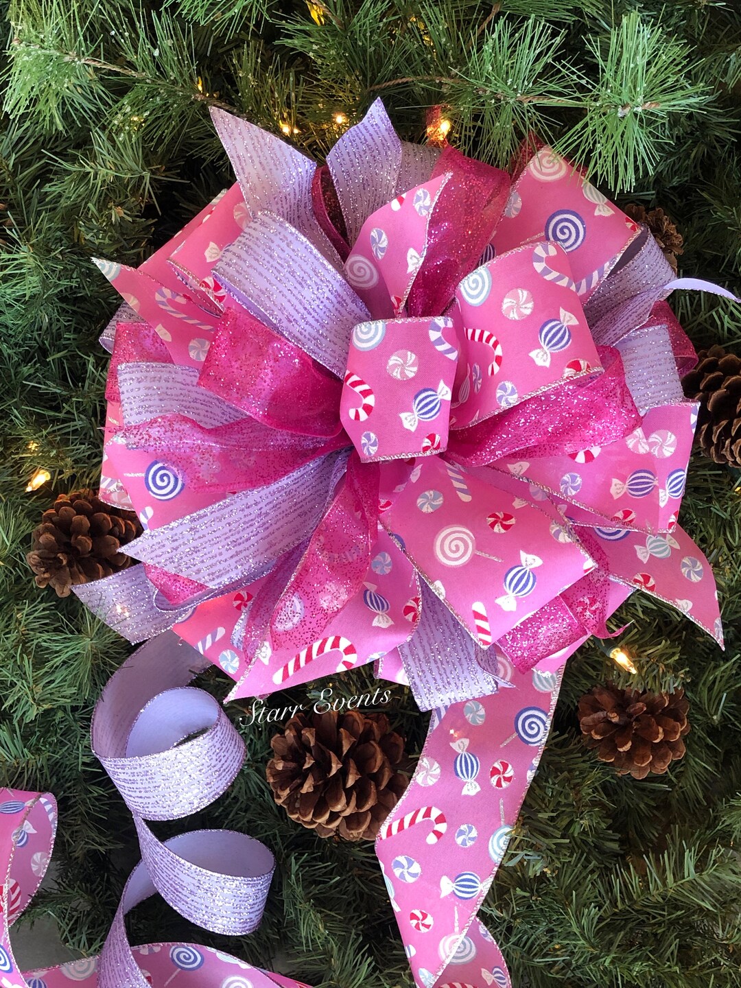 Pink Candy Christmas Tree Topper Pink Christmas Tree Bow. Pink