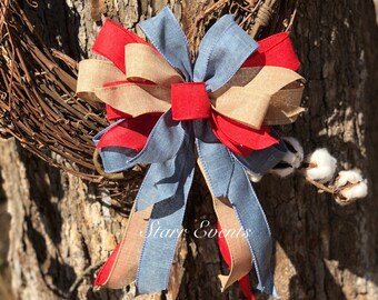 Fouth of July decor Wreath bow. Patriotic bows. Americana decor. Bows for July 4th Fourth of July wreath bows. Rustic bows Patriotic decor