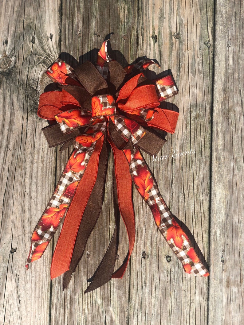 Fall Wreath Bow. Bows for Wreaths Plaid Fall Bows With Leaves Etsy