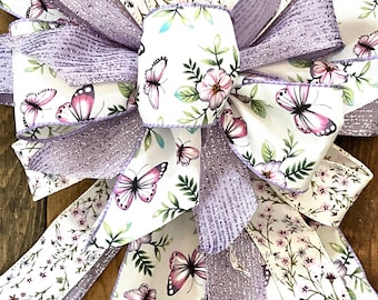 Lavender Butterfly spring wreath bow Spring decor Butterfly decor. Purple butterfly ribbon. Spring butterfly bows. Spring lantern bow.