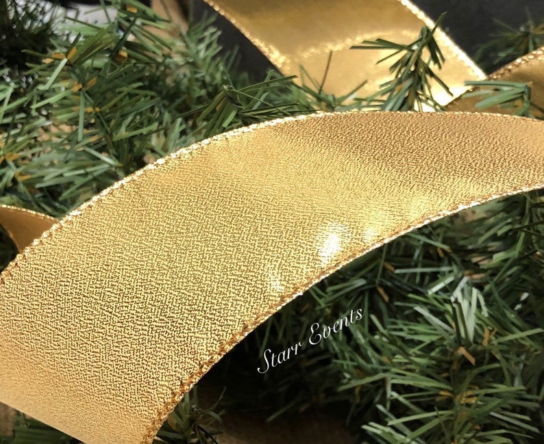 Gold Christmas ribbon by the yard Christmas decor 5 yard ribbon 2.5 gold ribbon Christmas wreath ribbon Gold Christmas decorations