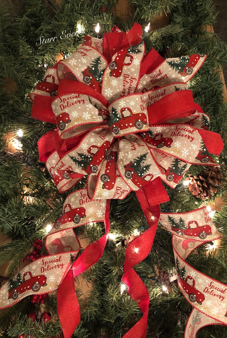 Rustic Christmas Tree Topper. Christmas Tree Bows. Red Truck Etsy