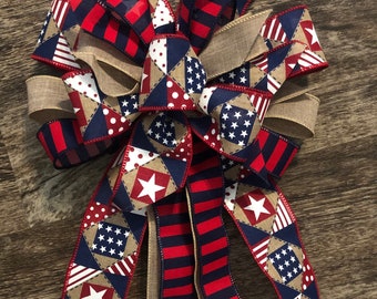 Fourth of July decor Wreath bows Patriotic bows Memorial day decor Rustic Americana Bows for July 4th Memorial day bows Patriotic decor