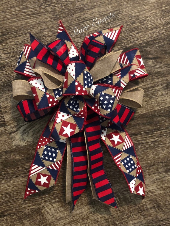 Fourth of July decor Wreath bows Patriotic bows Memorial day decor Rustic Americana Bows for July 4th Memorial day bows Patriotic decor