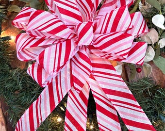 Candy cane Christmas bow. Christmas decorations. Christmas wreath bows. Christmas decor. Candy cane decor Red and white Christmas bow.