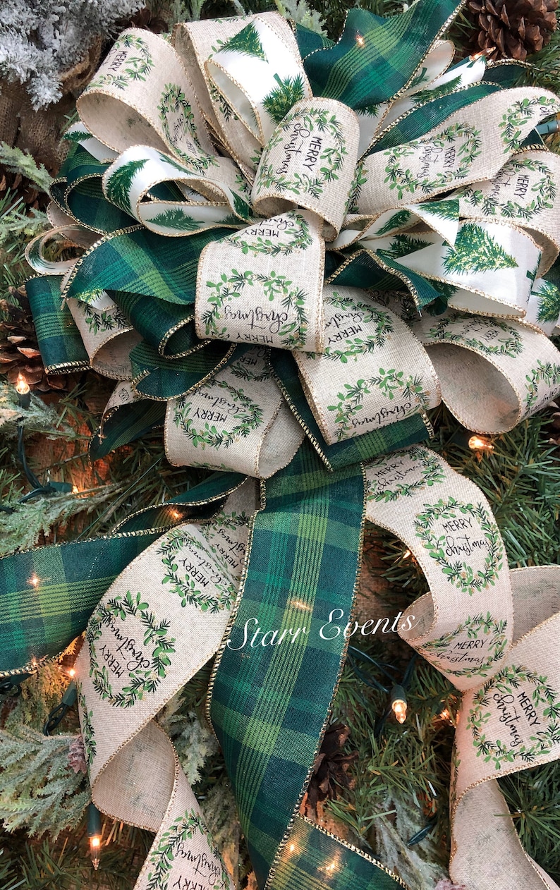 Green Plaid Bow Christmas Tree Topper. Rustic Christmas Decor. Etsy