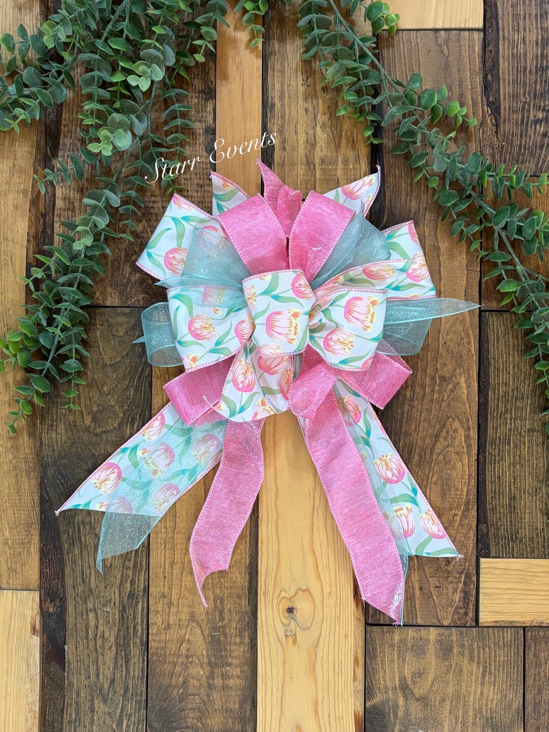 Spring Bow Tree Tulip Wreath Bow Spring Bows. Spring Decor. Pink Tulip Bow. Spring ...