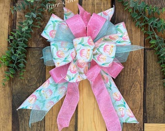 Tulip wreath bow Spring bows. Spring decor. Pink tulip bow. Spring lantern bow.