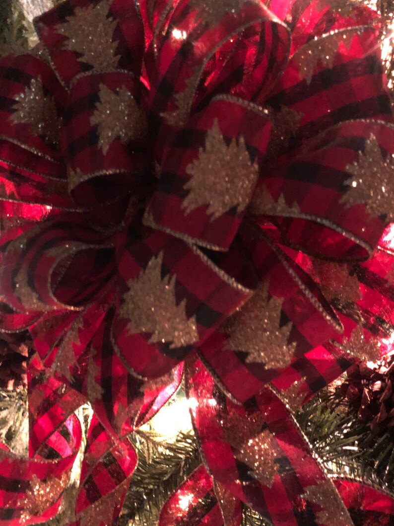 Christmas Tree Topper Buffalo Plaid Christmas Tree Bow Red and Etsy
