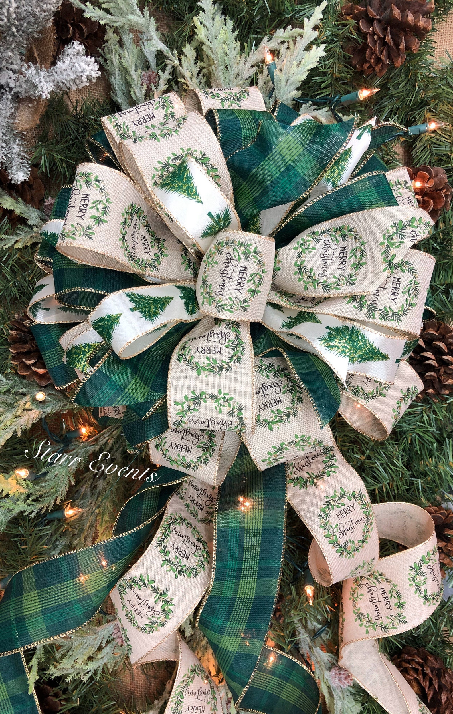 Green Plaid Bow Christmas Tree Topper. Rustic Christmas Decor. Etsy