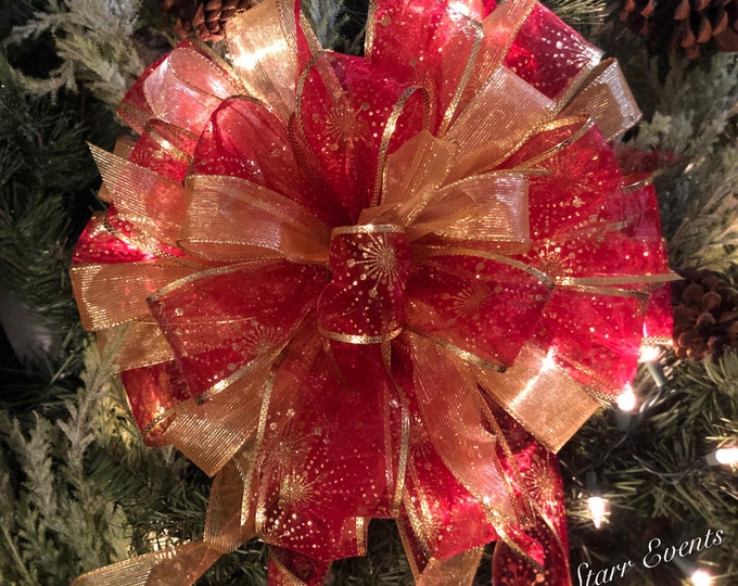 Red and Gold Christmas Tree Topper Christmas Tree Bows Christmas ...