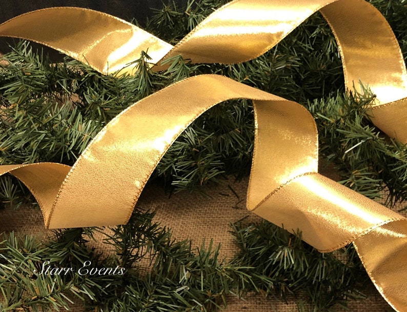 Gold Christmas ribbon by the yard Christmas decor 5 yard ribbon 2.5 gold ribbon Christmas wreath ribbon Gold Christmas decorations