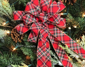 Christmas decorations. Plaid bows. Christmas decor. Christmas bows. Plaid Christmas wreath bow. Red tartan plaid bow. Red and green bow