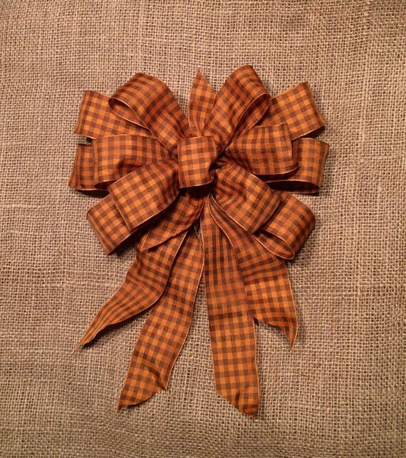 Fall Wreath bow. Orange plaid ribbon. Bows for wreaths. Fall Etsy