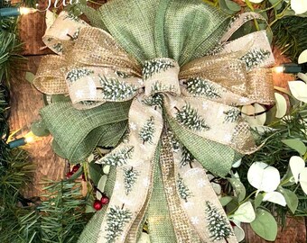 Christmas bows.  Christmas decorations. Woodland bow woodland Christmas decor snowy Christmas tree ribbon Farmhouse bow faux burlap