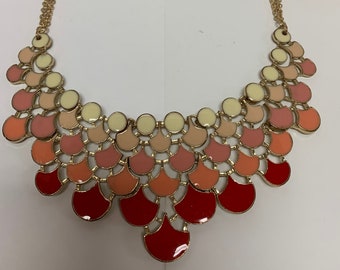 Beaded Rose flower crew statement necklace crystal J style US Seller Coral Red