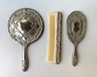 Vintage Comb Mirror Brush Handle Set