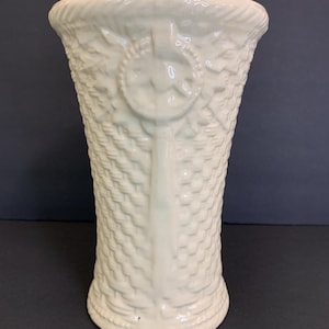 McCoy Vintage Large White Basketweave Vase 10”.
