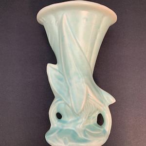 McCoy Vintage Aqua Arrowhead Vase 8”
