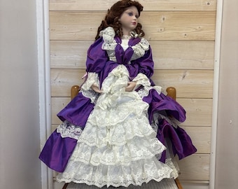 Court Of Dolls. Porcelain Doll Hand Made  28” inches tall. Lavenda.