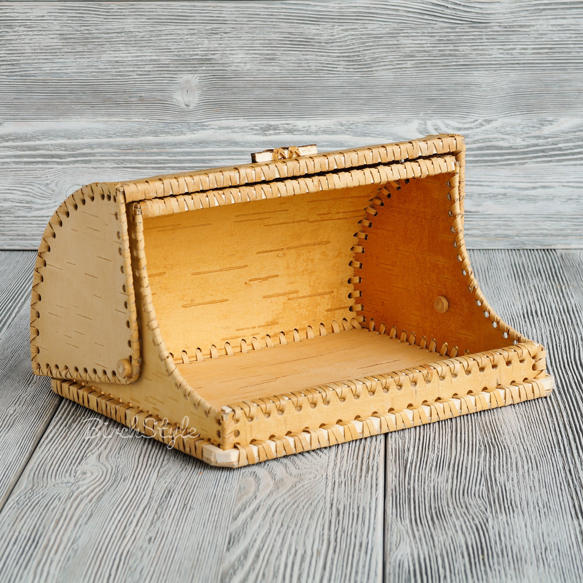 Small bread box with Russian girl ornament Wooden roll top Etsy