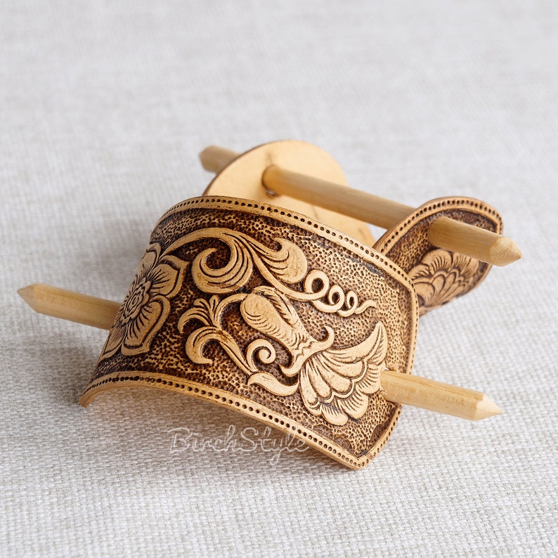 Stick barrette Hair clip for thick hair Brown wooden birch Etsy