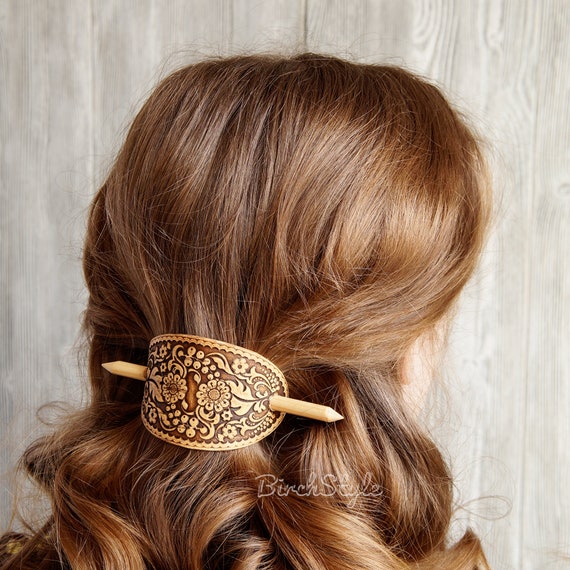 Hair Clip For Long Thick Hair Birch Bark Brown Wooden Etsy