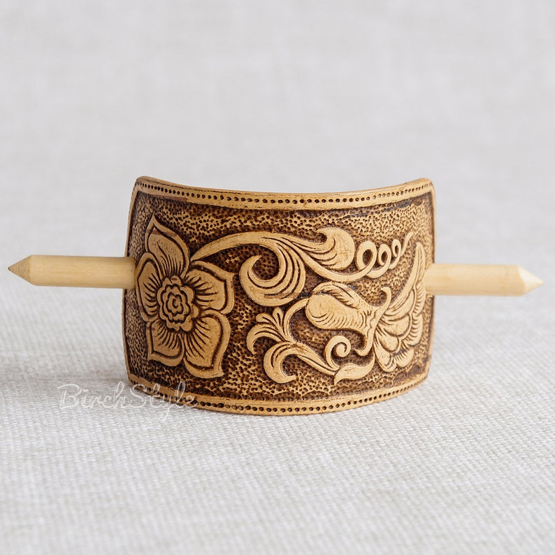 Stick barrette Hair clip for thick hair Brown wooden birch Etsy