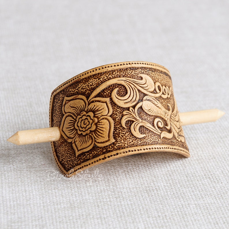 Stick barrette Hair clip for thick hair Brown wooden birch Etsy