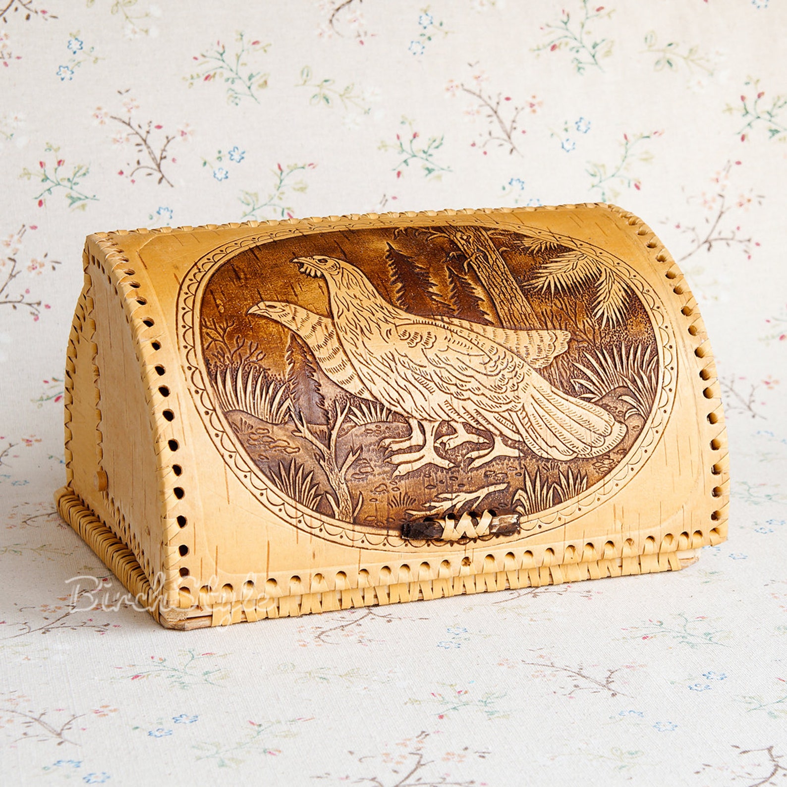 Wooden bread box Wood vintage style farmhouse birch bark Etsy