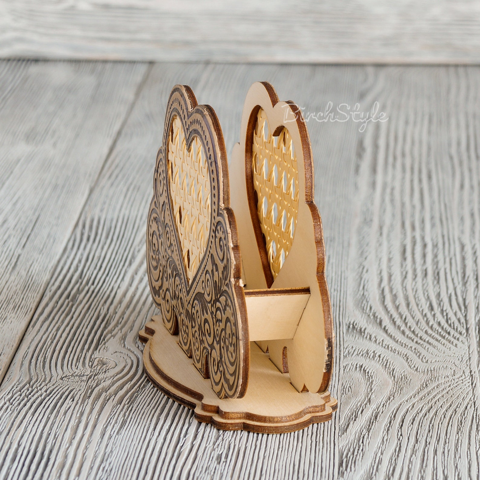 Wooden Paper Napkin Holder Heart Shaped Letter or Mail Desk Etsy