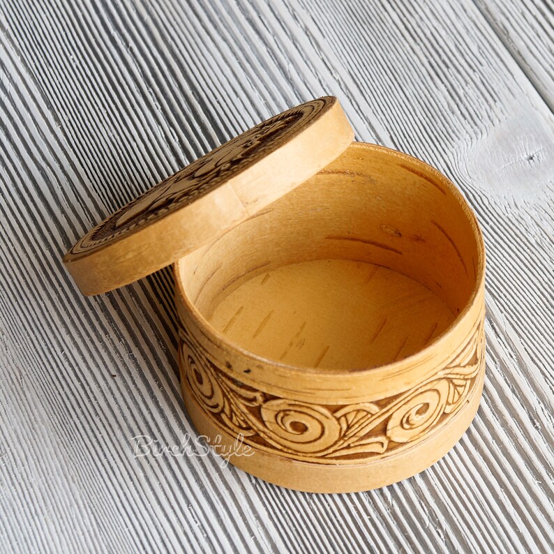 Salt Cellar With Lid Small Round Wooden Box With Mishrooms Etsy