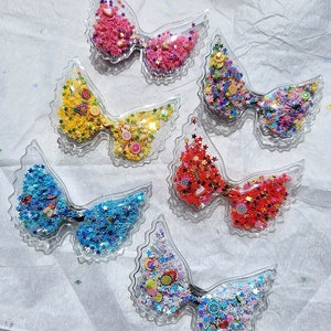 Kawaii Shaker Glitter Confetti Filled Butterfly Wing Shape Cosplay Costume Hair Clip