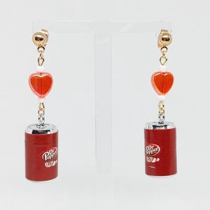 Miniature Kawaii Dr. Pepper Pop Soda Stud Dangle Drop Earrings