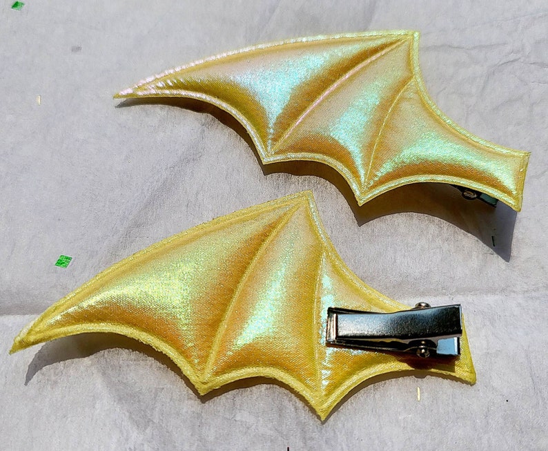 Kawaii Pastel Goth Bat Devil Wing Costume Cosplay Accessory Hair Clip Pair Style 1 Yellow