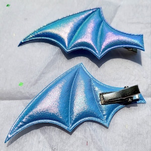 Kawaii Pastel Goth Bat Devil Wing Costume Cosplay Accessory Hair Clip Pair Style 1 Blue