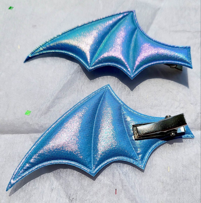 Kawaii Pastel Goth Bat Devil Wing Costume Cosplay Accessory Hair Clip Pair Style 1 Blue