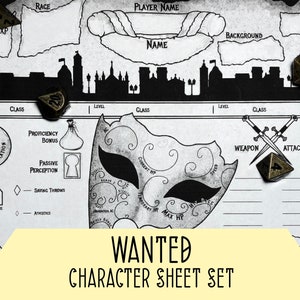 Wanted Rogue Character Sheet Set D&D 5e