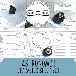Astronomer Character Sheet Set D&D 5e | Circle of the Moon Stars
