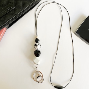 Black Beaded Lanyard for ID Badge, Fashion Keychain Lanyard