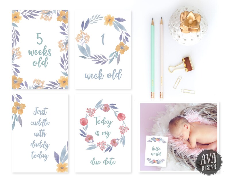 NICU Baby Milestone Cards Prem Baby Milestones Floral Baby | Etsy