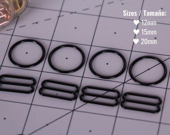 Black Rings and Sliders SET for Bra Making - 12mm, 15mm or 20mm size