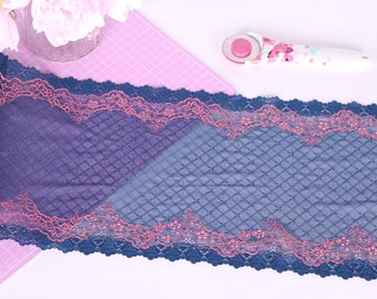 Stretch Lace - Rouge and Navy Floral Arch  - 1 meter