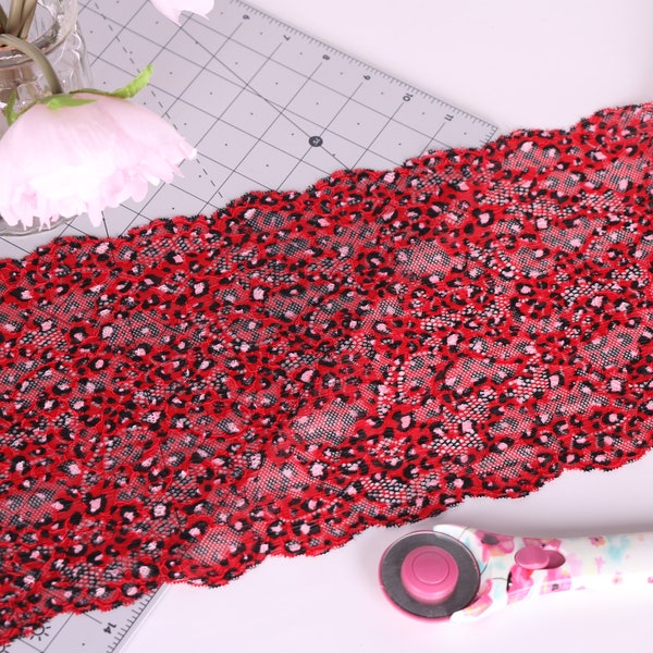 Stretch Lace - Red and Pink Leopard - 1 meter
