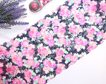 Stretch Lace - Neon Floral Stretch Lace - 1 meter