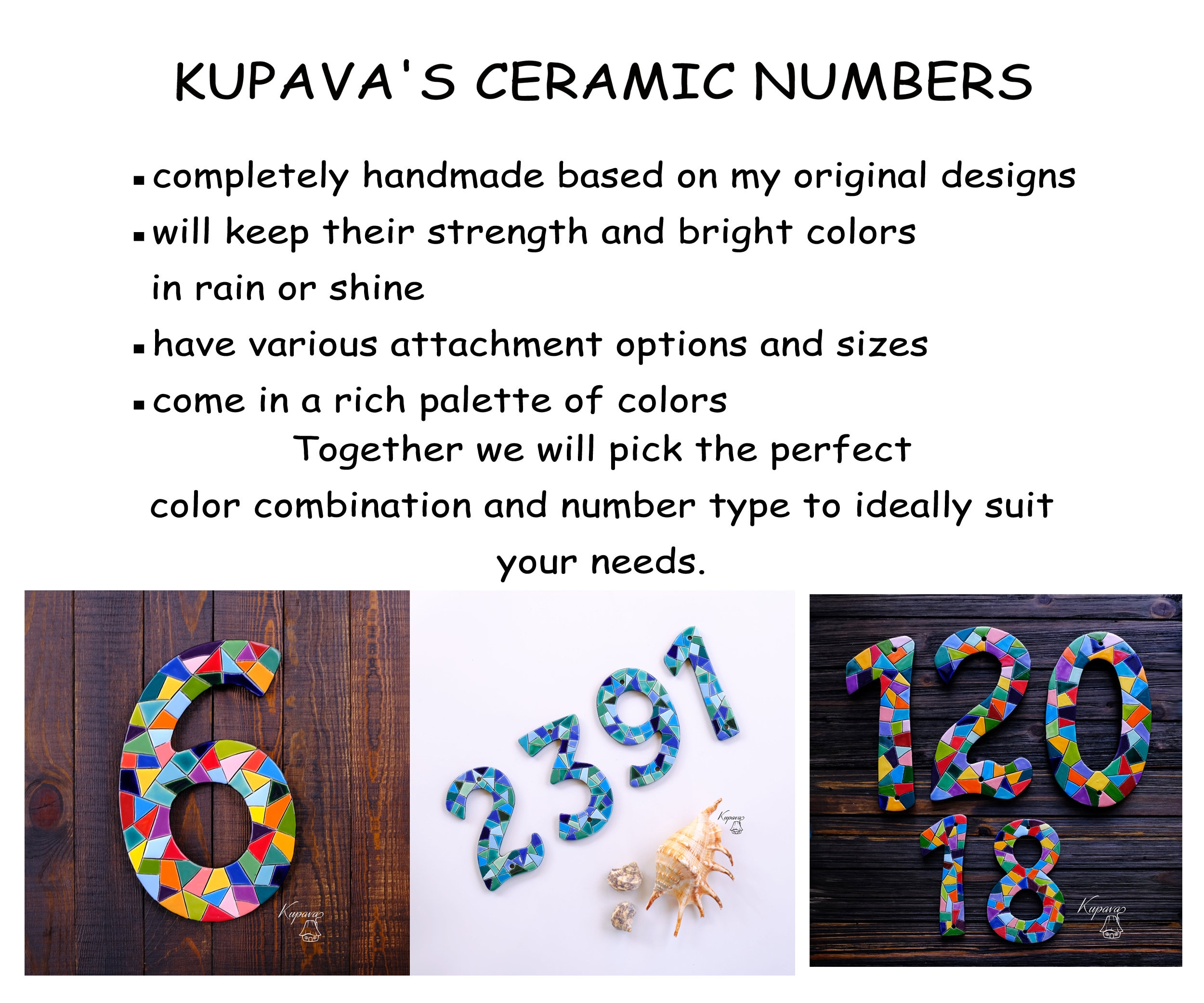 Ceramic numeral with mosaic ornaments, custom numbers wall decor, house numbers, anniversary numbers, ceramic art, tile wall hanging