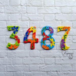 Talavera Ceramic House Numbers with Floral Pattern - Colorful Custom Address Tiles - Weatherproof Outdoor Home Decor