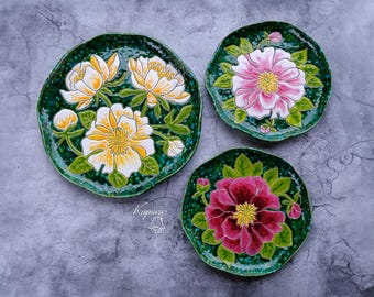 Runde Teller mit Pfingstrosen Weiß Rosa Pfingstrose Dekor Floral Geschirr Bunt Garten Geschenk Funktionale Kunst