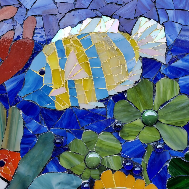 Tropical fish art nautical wall decor sea mosaic clownfish Etsy